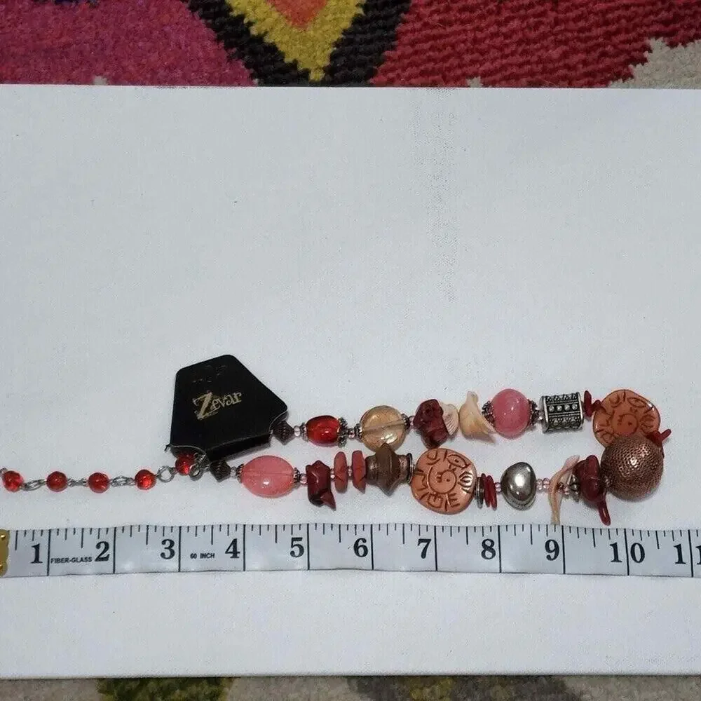 Treska Women Chunky Mixed Media Statement Necklace Red Orange Boho Sun Shell New